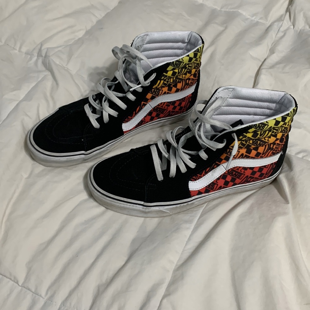 Vans Sk8-Hi Logo Flame Orange, Black & White Skate Shoes
